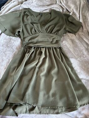 SHEIN Olive Green Mini Dress with Wrap Waist